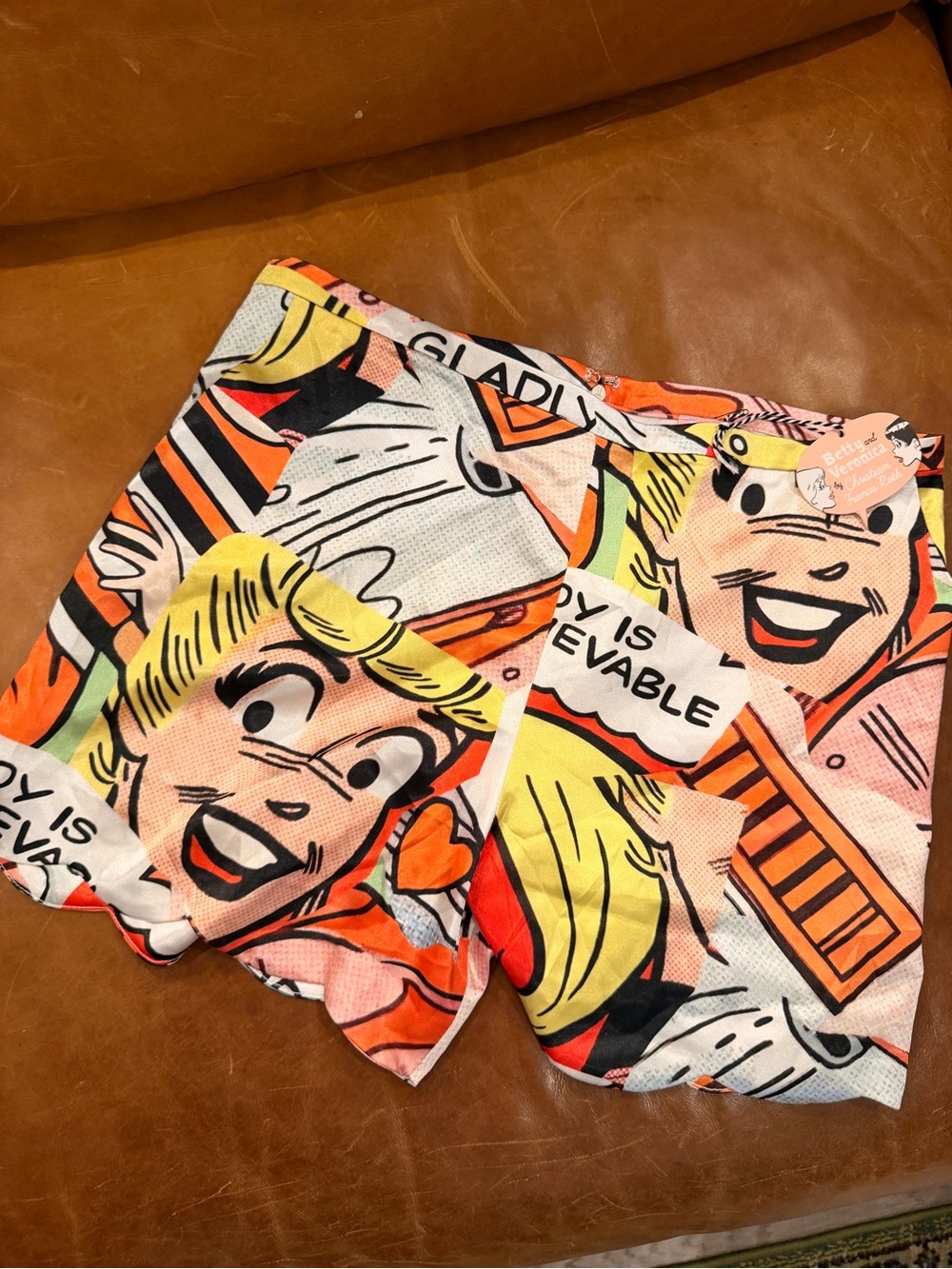 Betty and Veronica Comic Pop Art Print Shorts in Yellow, Orange, Black